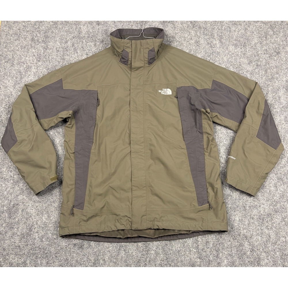 The North Face HyVent Rain Jacket Mens Large Olive Green Grey Full Zip Hooded